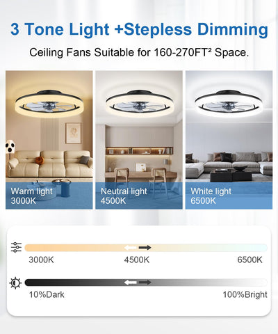 AQUBT low-profile flush-mount fan ideal for compact rooms and modern decor.