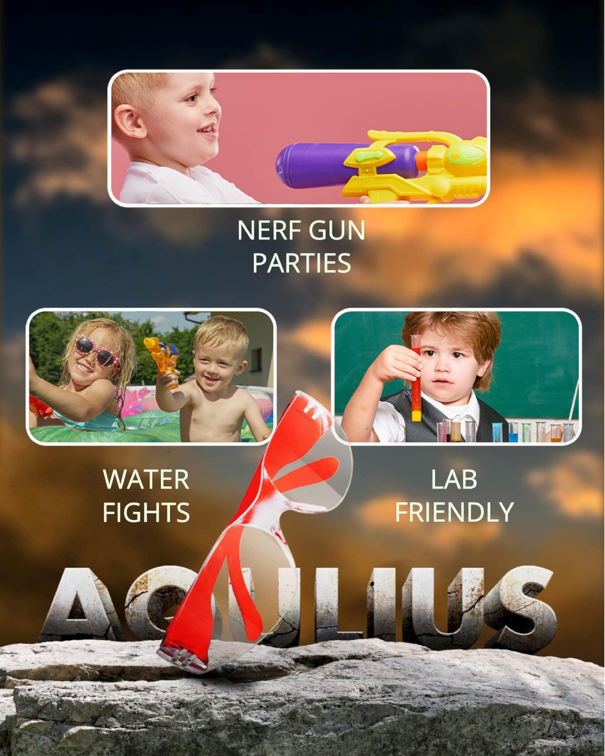 Aqulius color-collection of glasses invites engagement while protecting eyes.