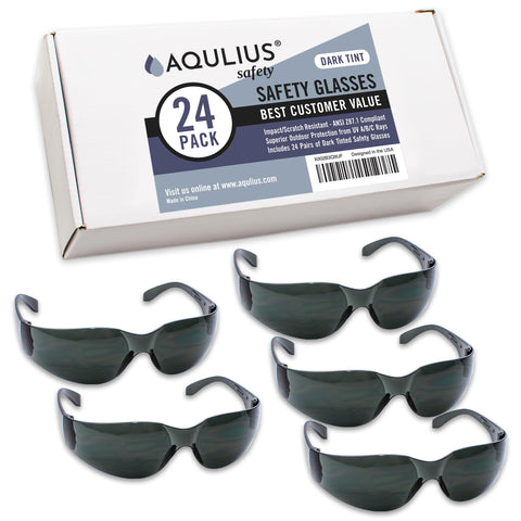 Aqulius tinted safety glasses with wrap-around protection for outdoor use.