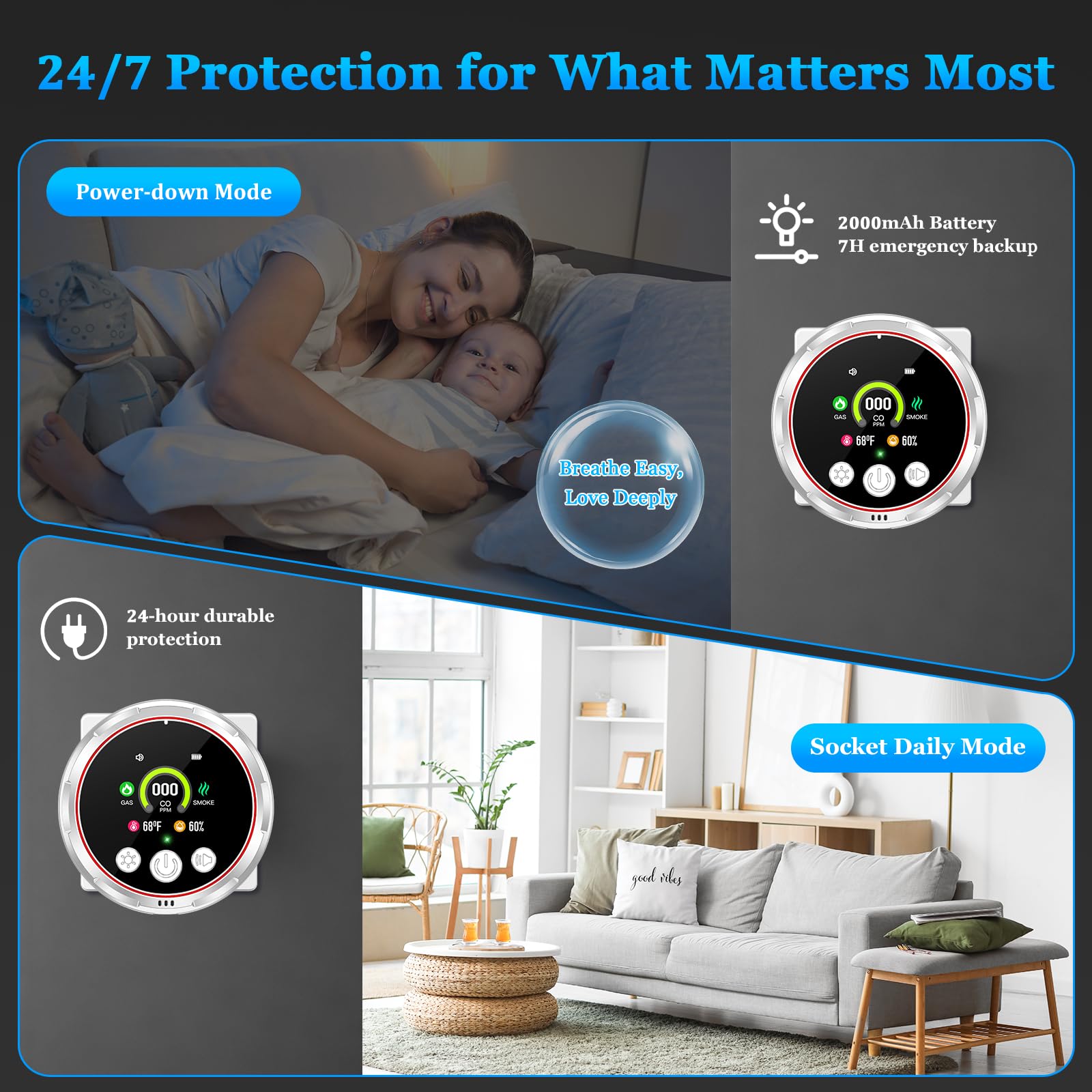 Aquota 7-hour battery backup keeps protection during outages.
