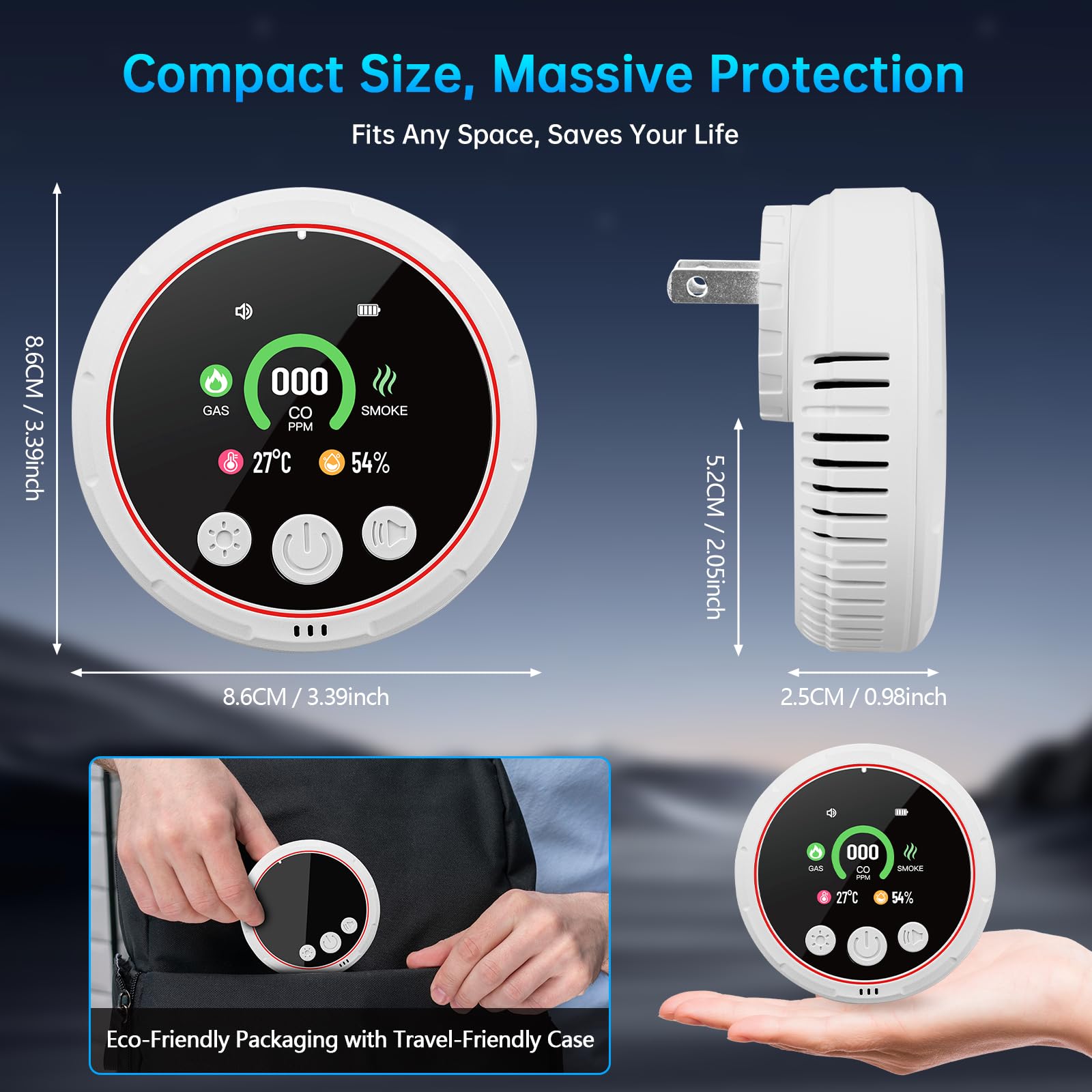 Aquota compact detector for kitchen, garage, and home safety.