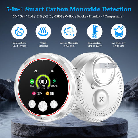 Aquota CO detector with HD display shows real-time hazard levels.