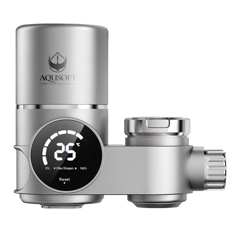AQUSOFT Clearer Water faucet filter with LED display shows status at a glance.