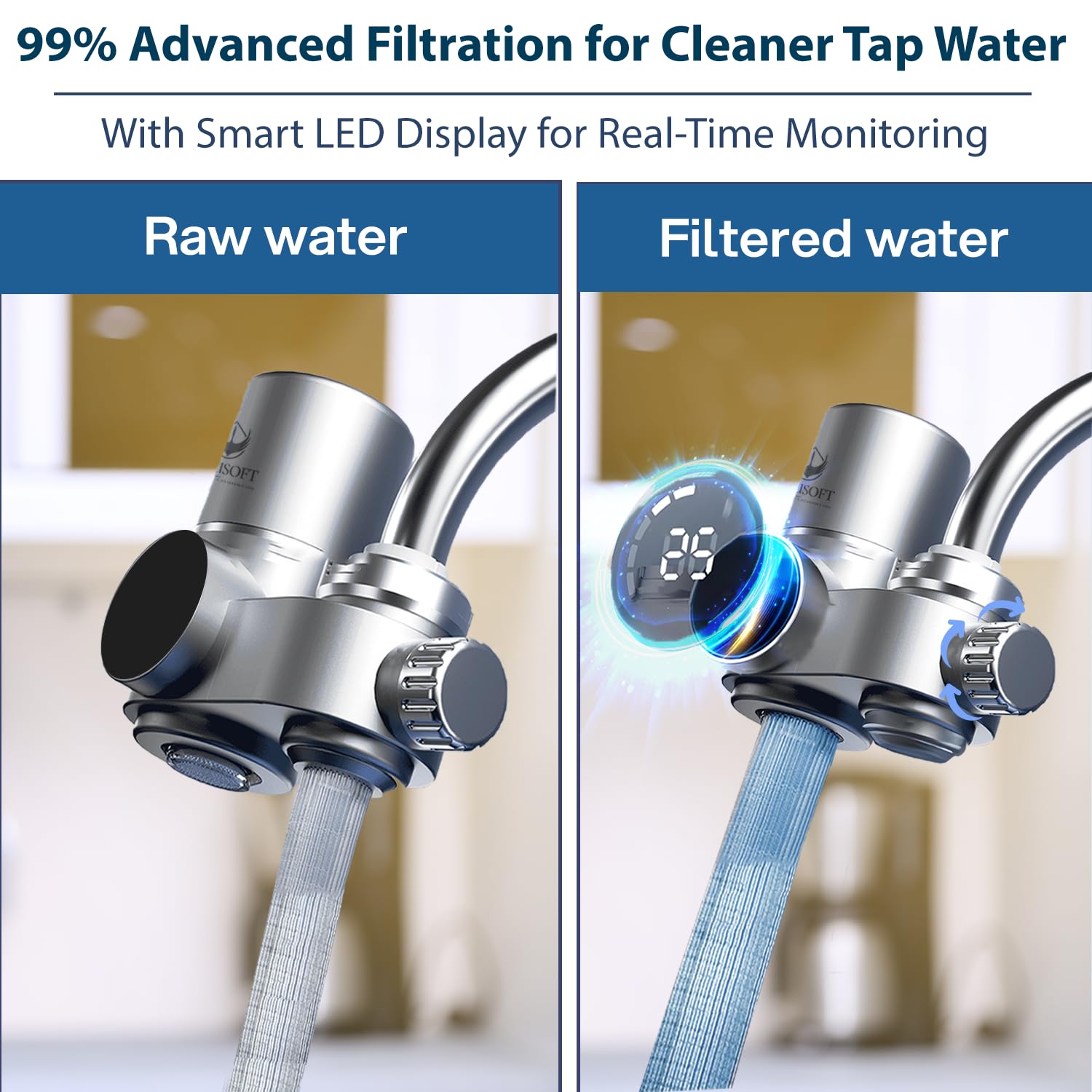 AQUSOFT includes six adapters for quick, secure faucet compatibility.