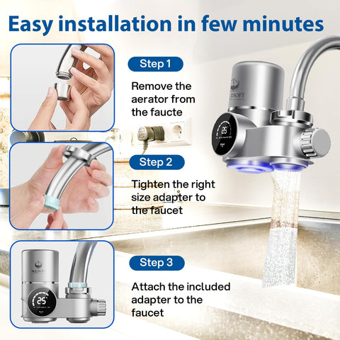 AQUSOFT plug-and-play installation for quick faucet fit.