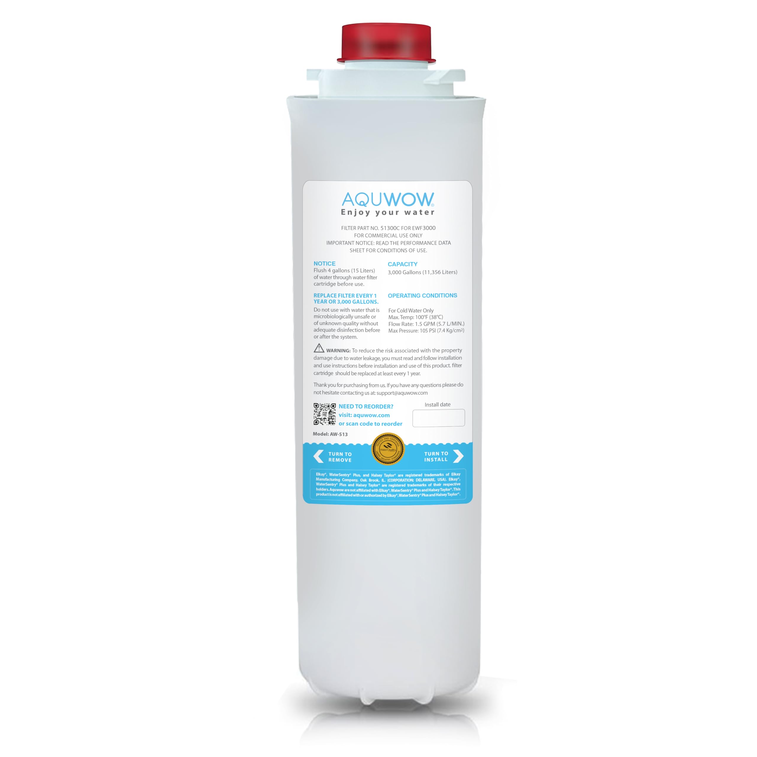 AQUWOW 51300C replacement filter for bottle filler shows improved water taste