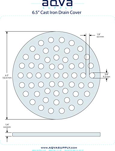 Aqva Cast Iron 6.5-inch drain cover, top view, promotes efficient drainage and long lasting use.
