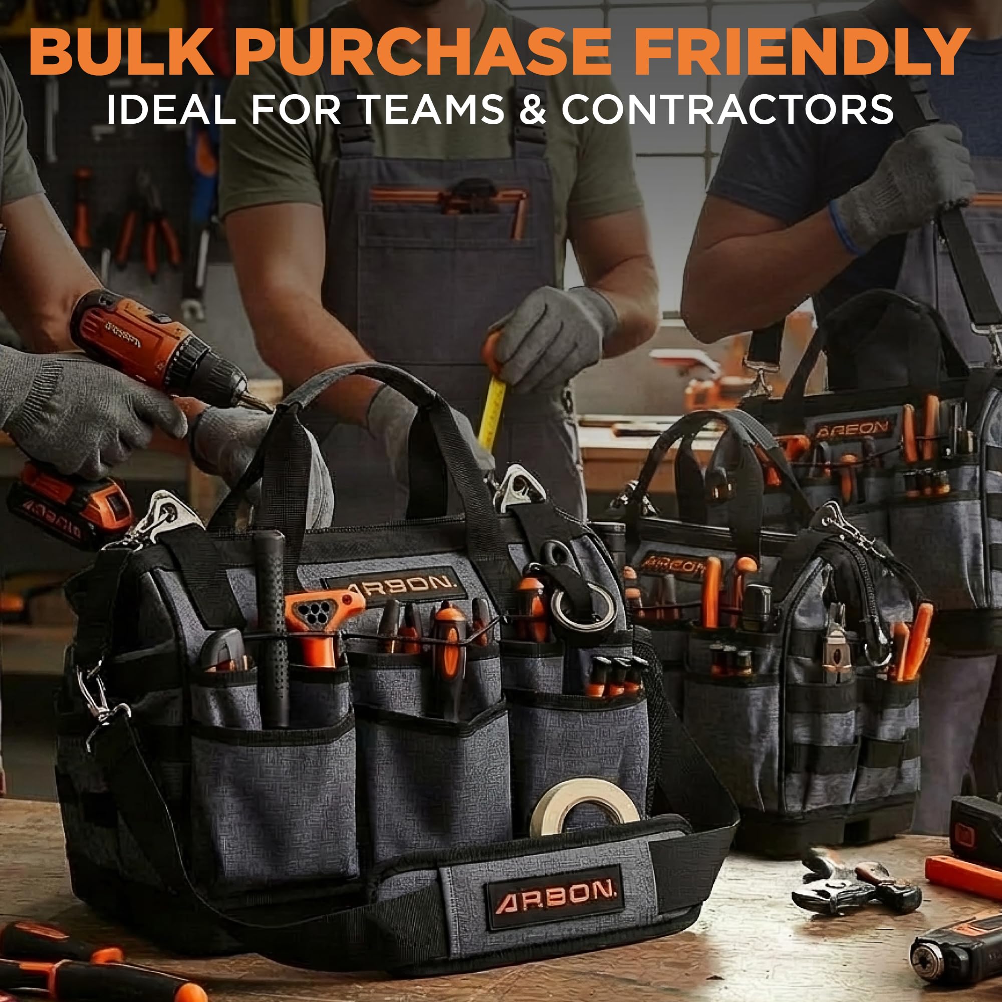 Arbon tool bag MOLLE system allows expandable storage for field technicians.
