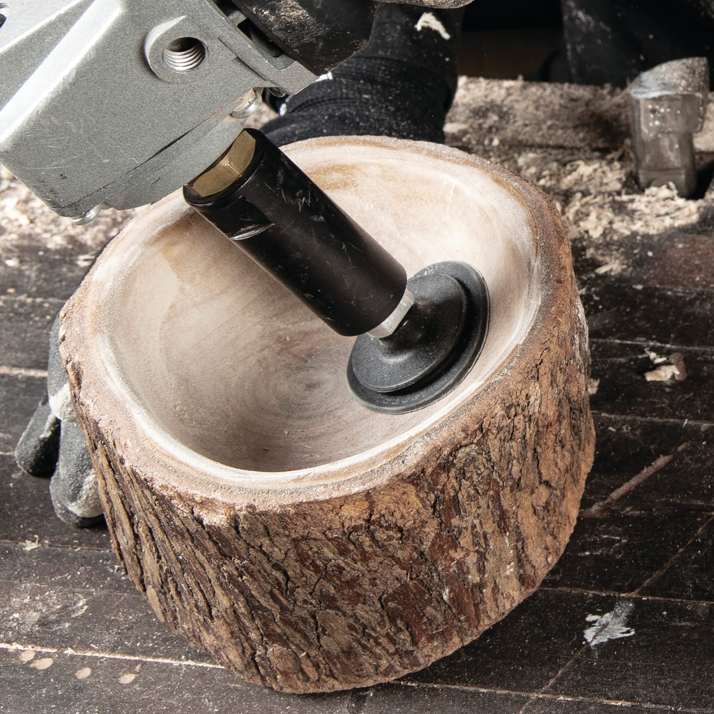 Arbortech Contour Sander works with Power Carving Unit for best results.