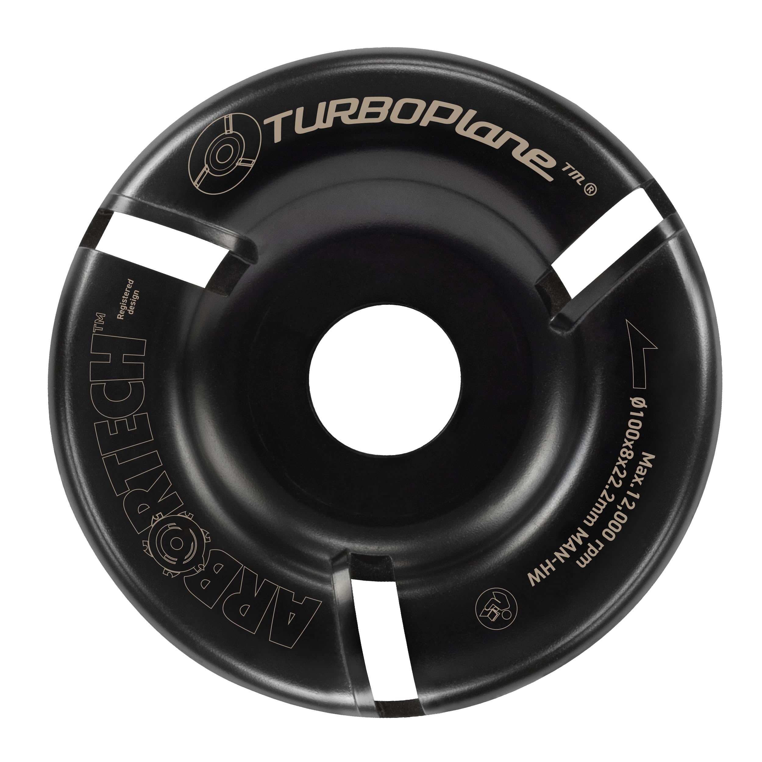 Arbortech TurboPlane blade 4in closeup showing precision carbide teeth for clean wood cuts