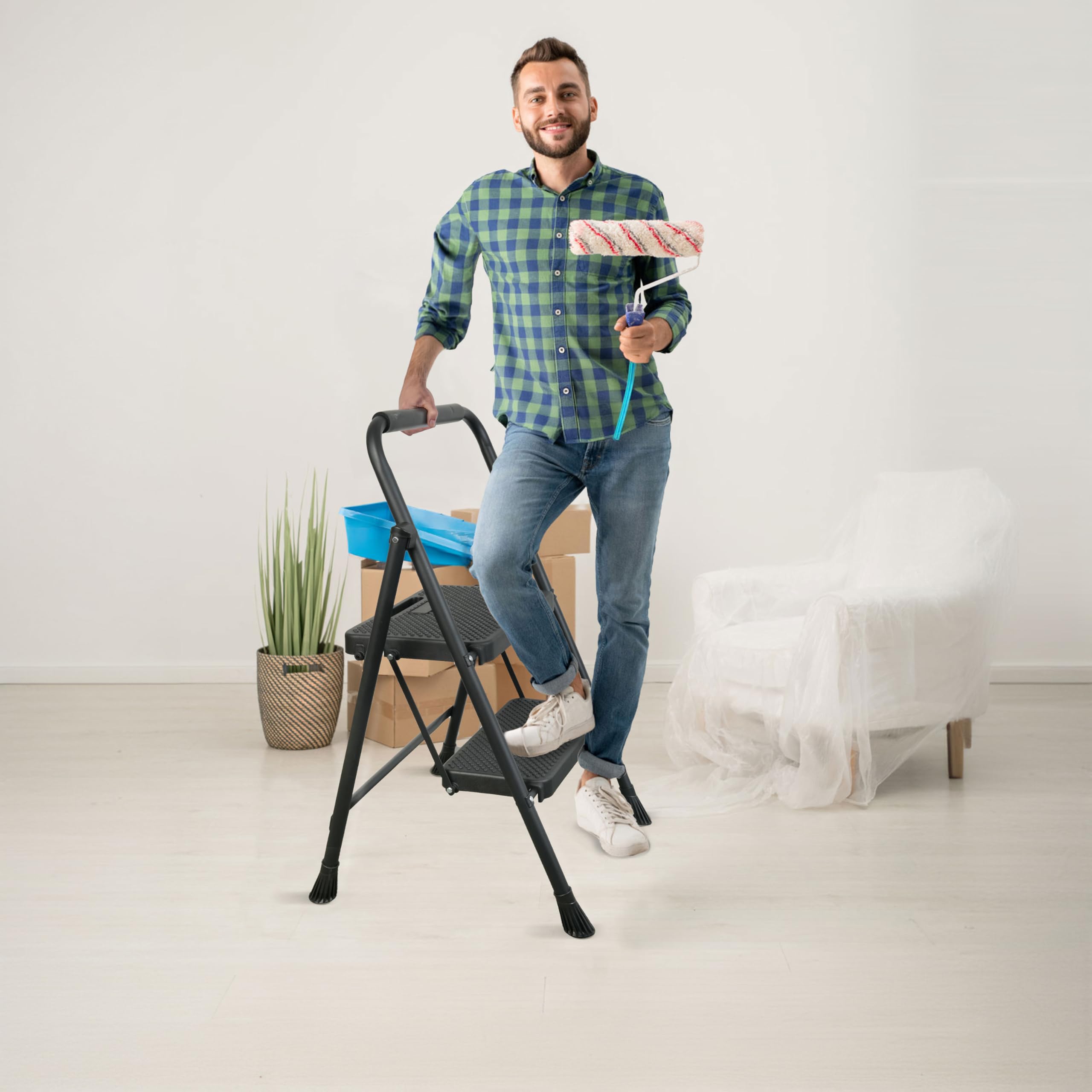 Arbusb 2-step ladder handles up to 500 pounds safely.