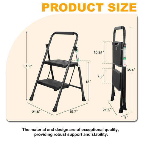 Arbusb 2 Step Ladder anti-slip feet for secure grip on varied floors.
