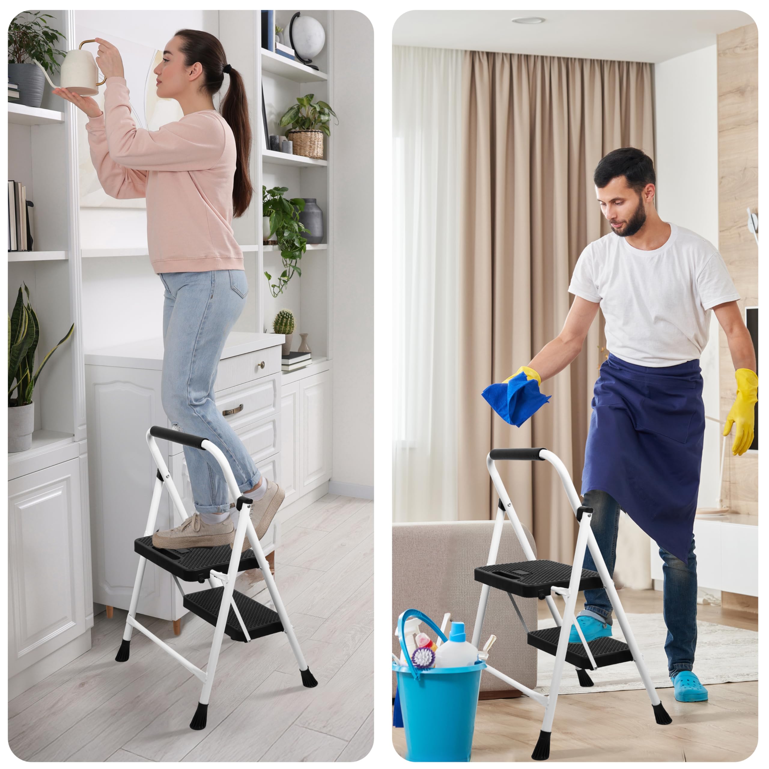 Arbusb 2 Step Ladder sturdy steel construction withstands daily use.