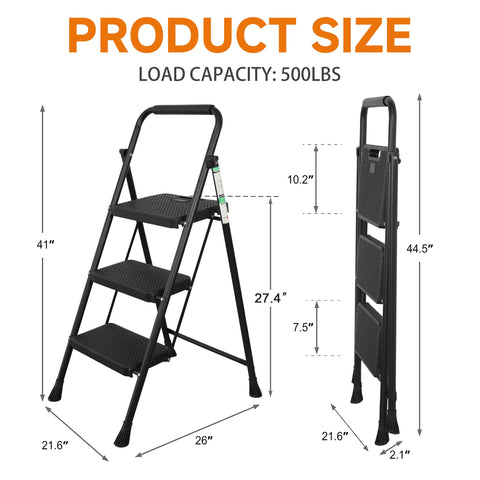 Arbusb 3 Step Ladder anti-slip rubber feet grip floors.