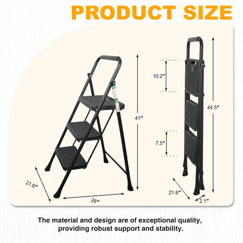 Arbusb 3 Step Ladder anti-slip pedals provide stable footing