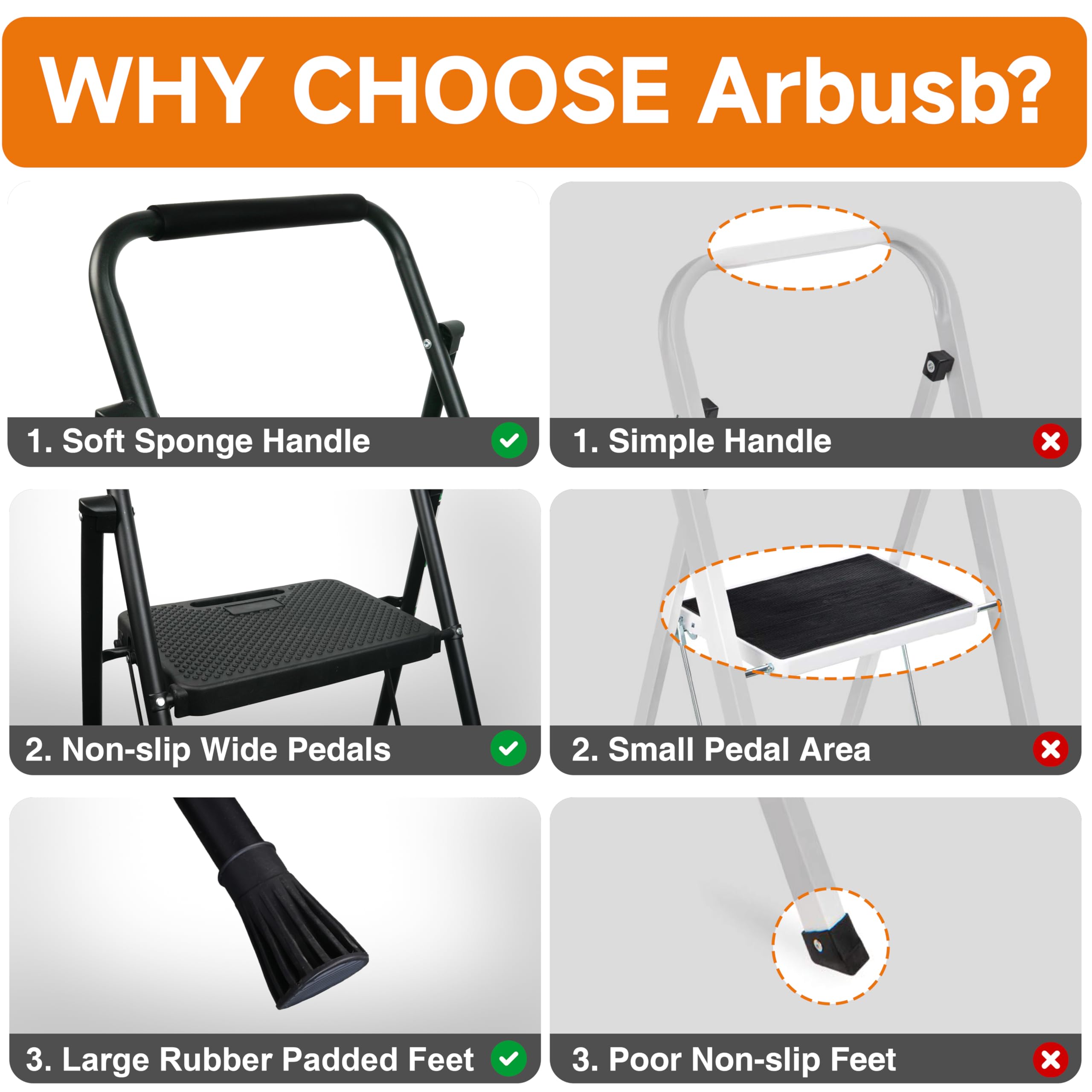 Arbusb 3 Step Ladder auto-locked safety buckles during setup.