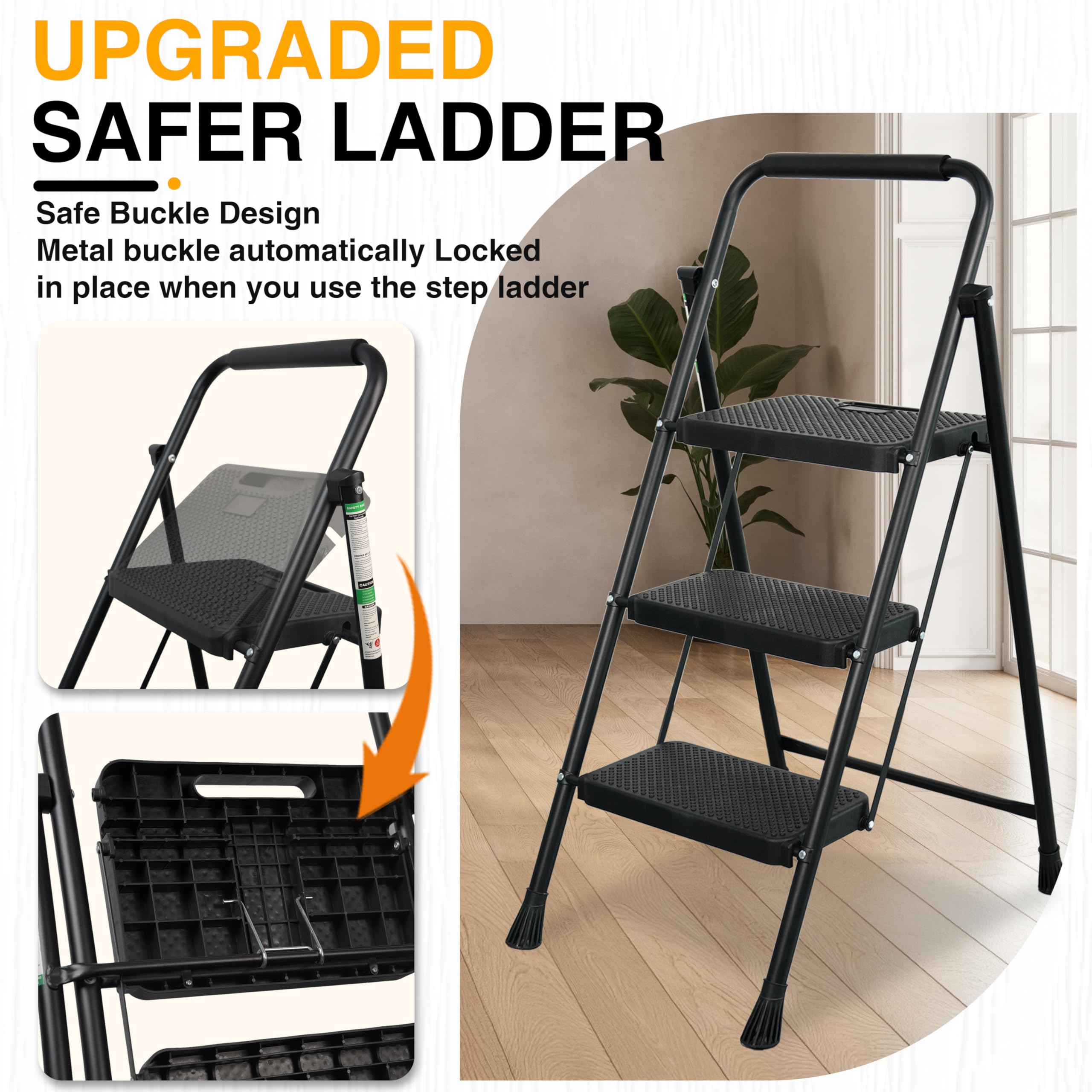 Arbusb 3 Step Ladder folded compact for easy storage after use