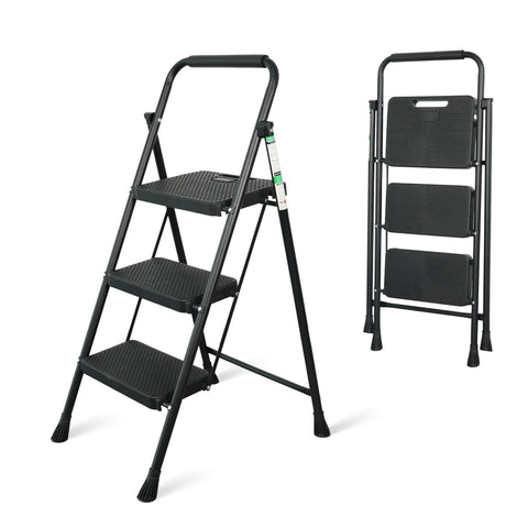 Arbusb 3 Step Ladder front view shows sturdy steel build for everyday tasks