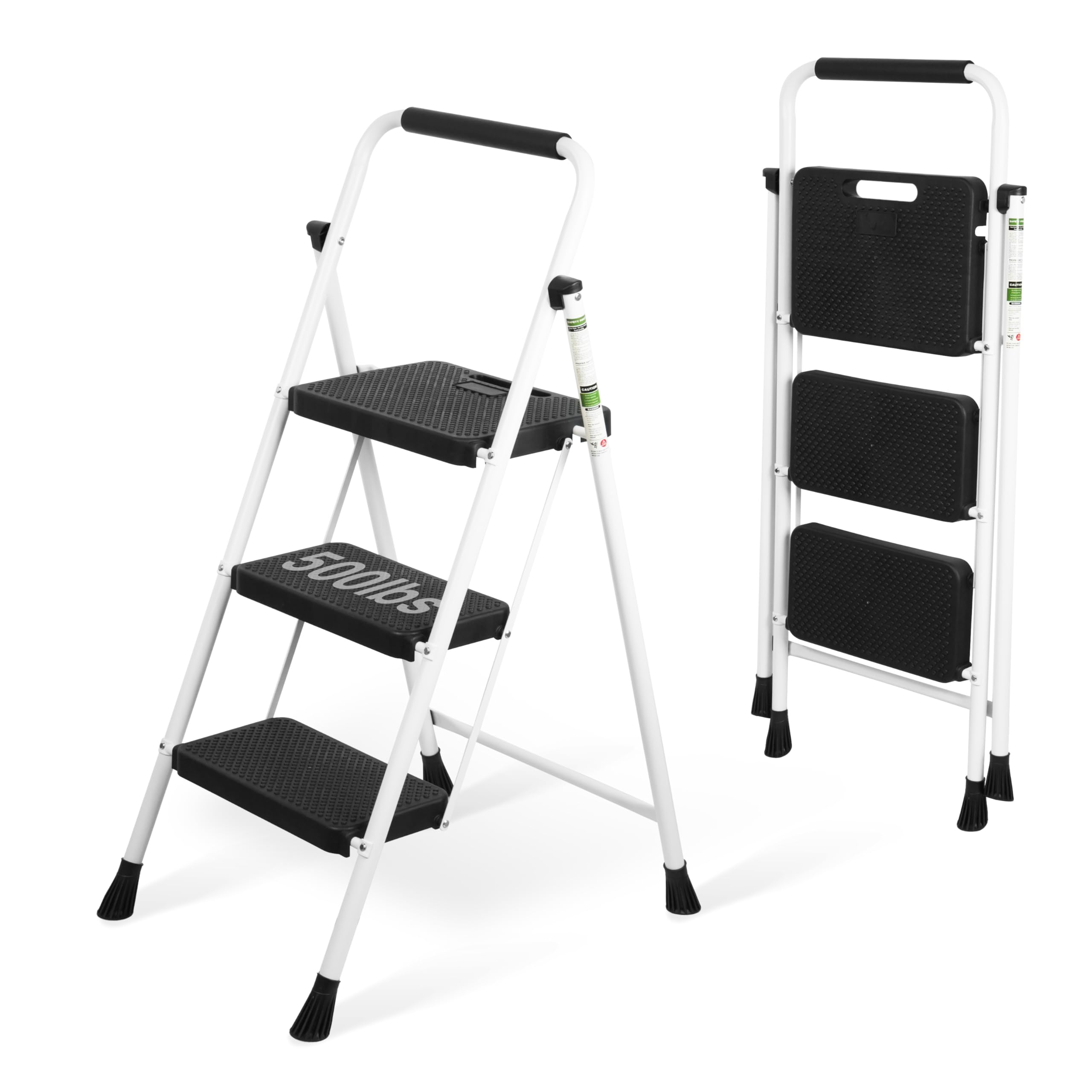 Arbusb 3 Step Ladder open with wide anti-slip pedals for stable footing