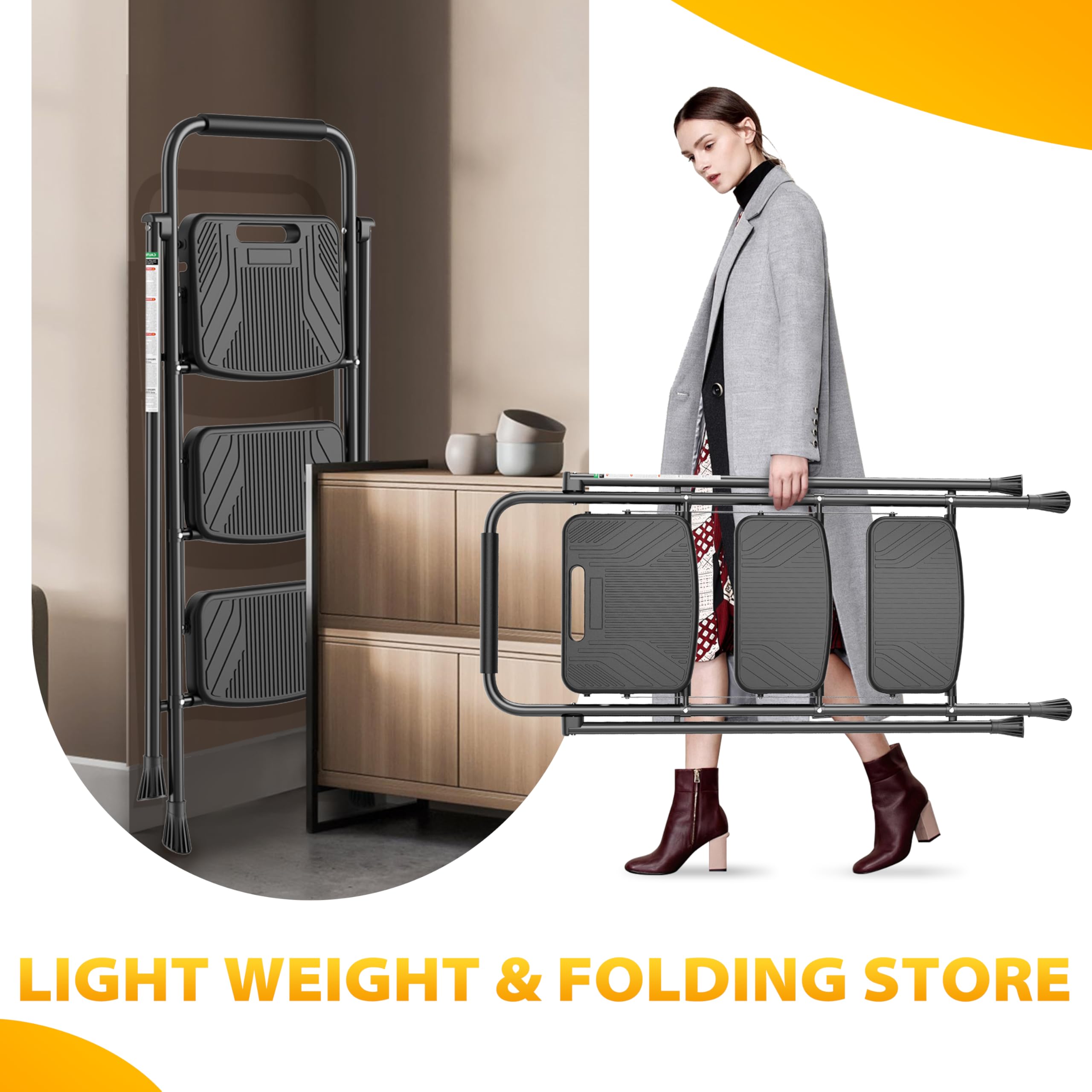Arbusb 3Step Ladder compact dimensions fit in tight spaces.