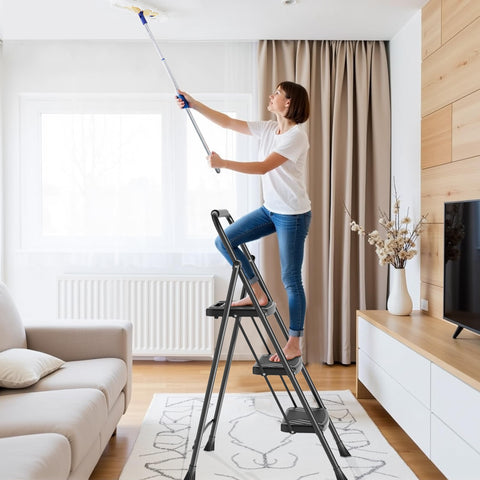 Arbusb 3Step Ladder floor-protecting feet prevent scratches on surfaces.