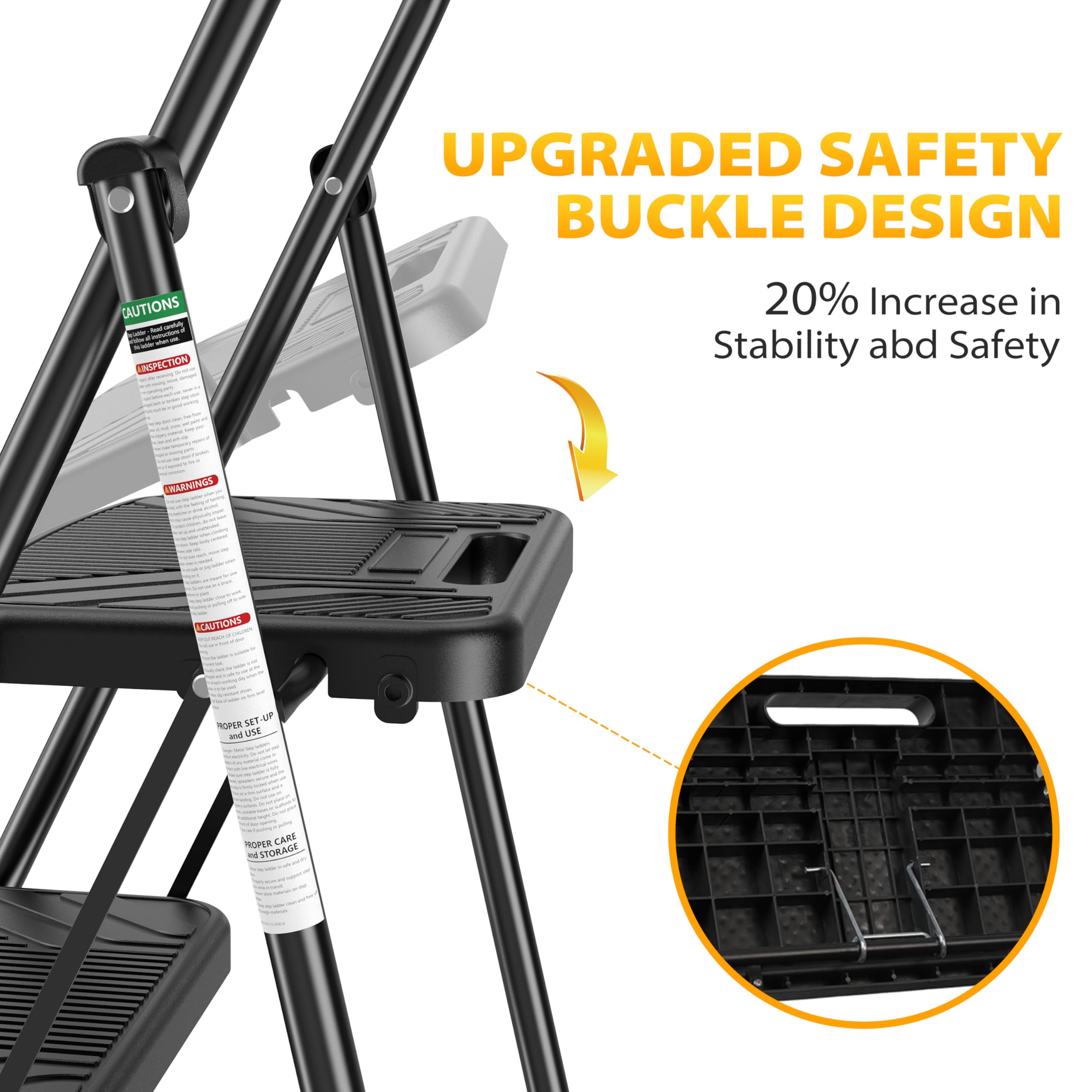 Arbusb 3Step Ladder steel construction emphasizes durability and long life.