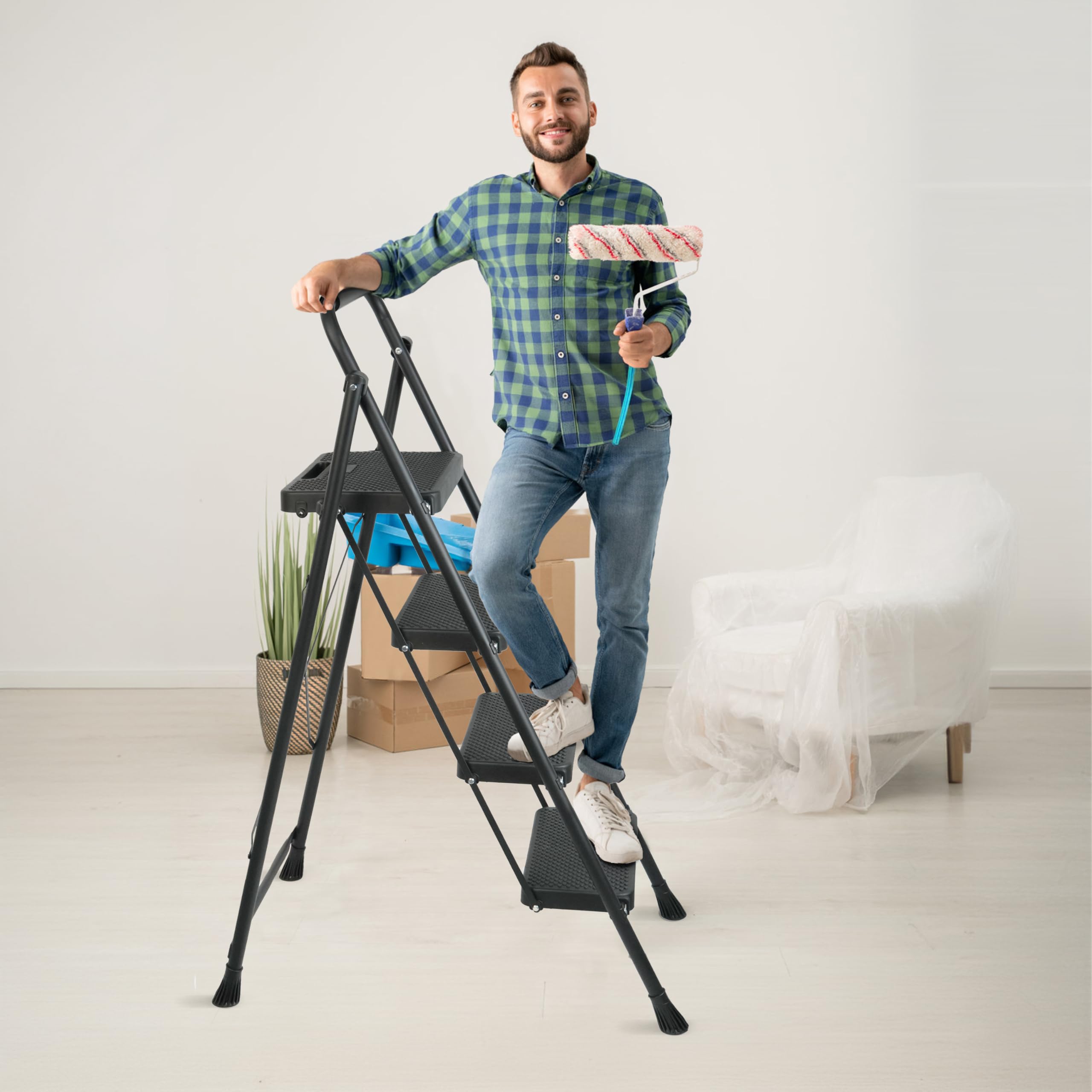 Arbusb 4-Step Ladder indoor use scenario for home maintenance tasks.