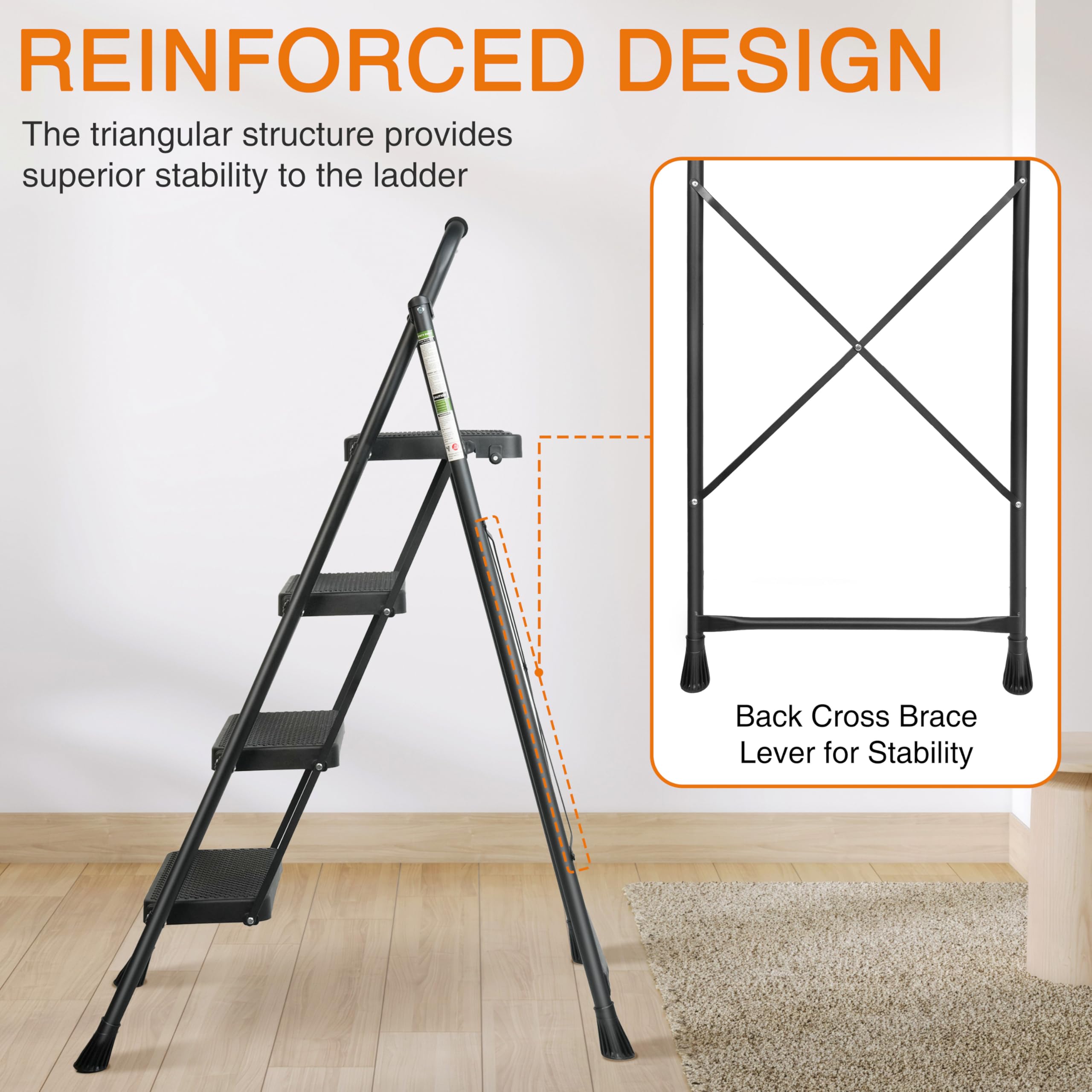Arbusb 4-Step Ladder safety buckles show automatic locking for secure setup.