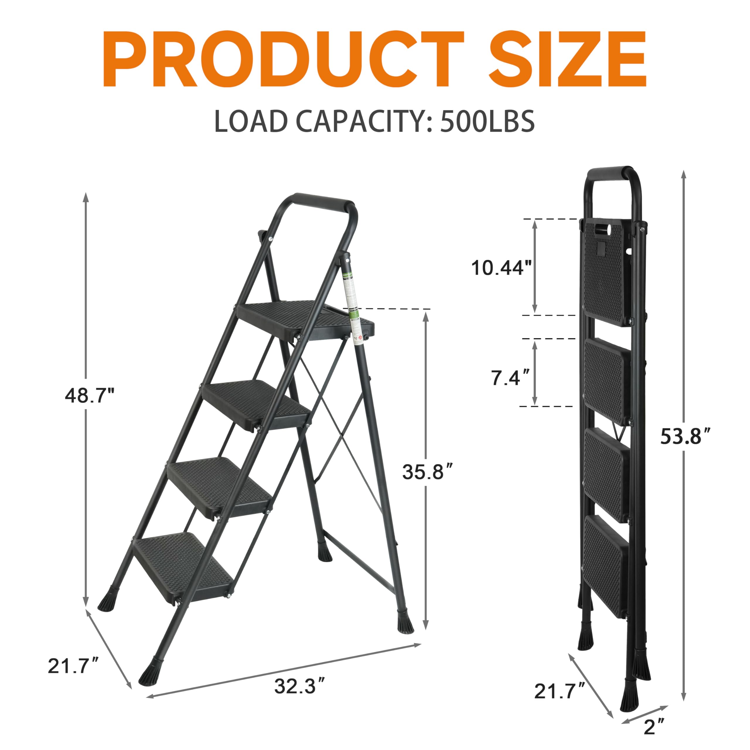 Arbusb 4-Step Ladder wide-pedal anti-slip highlights enhanced footing.