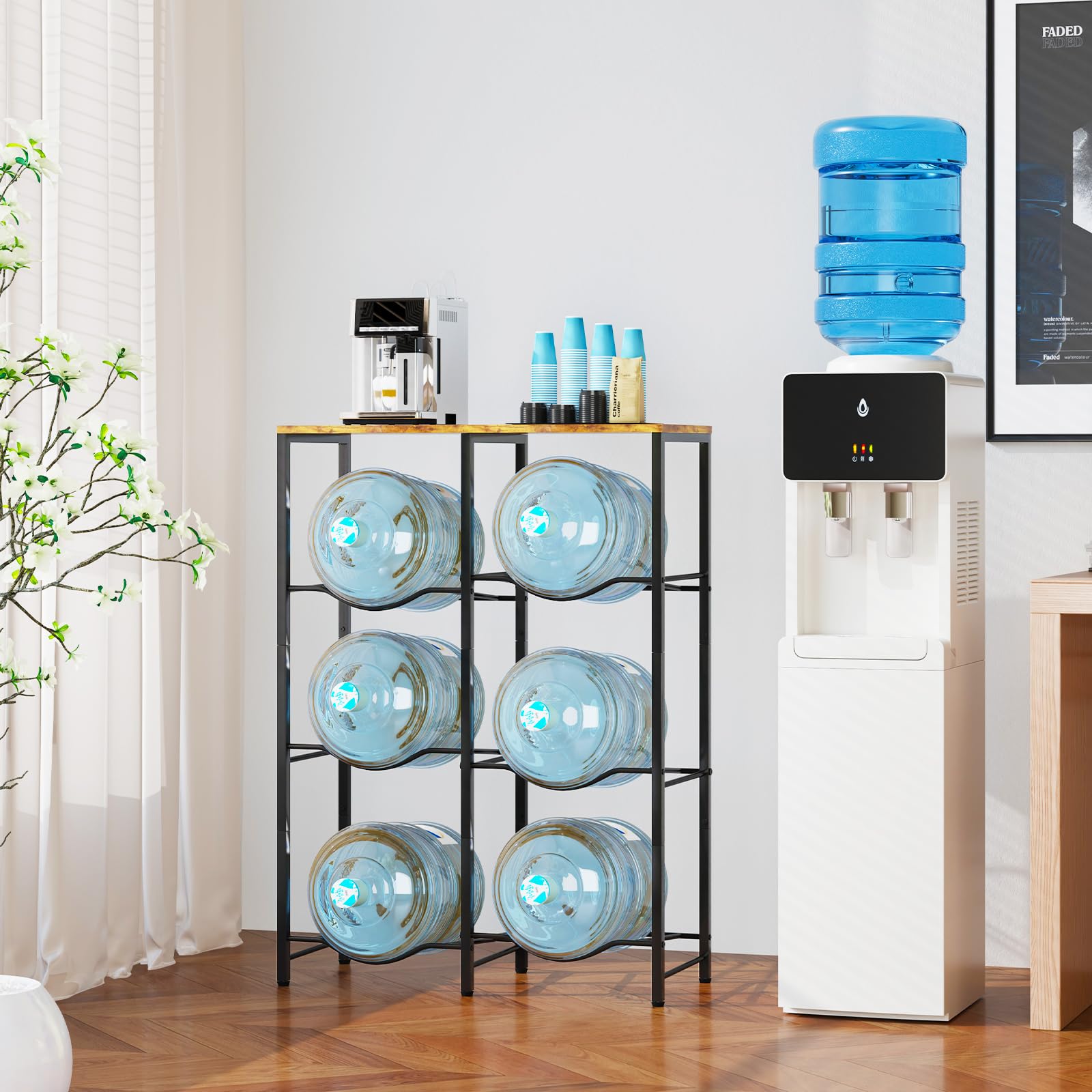 Arbuxzuy heavy-duty metal frame ensures stable support for daily water jug use.