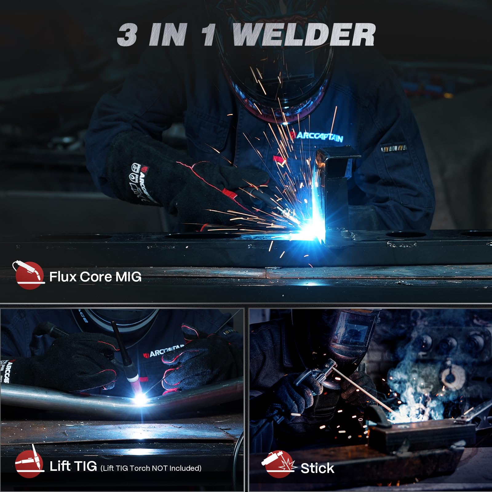 Beginner-friendly ARCCAPTAIN 135A MIG Welder guides auto-matched wire and voltage for easy starts