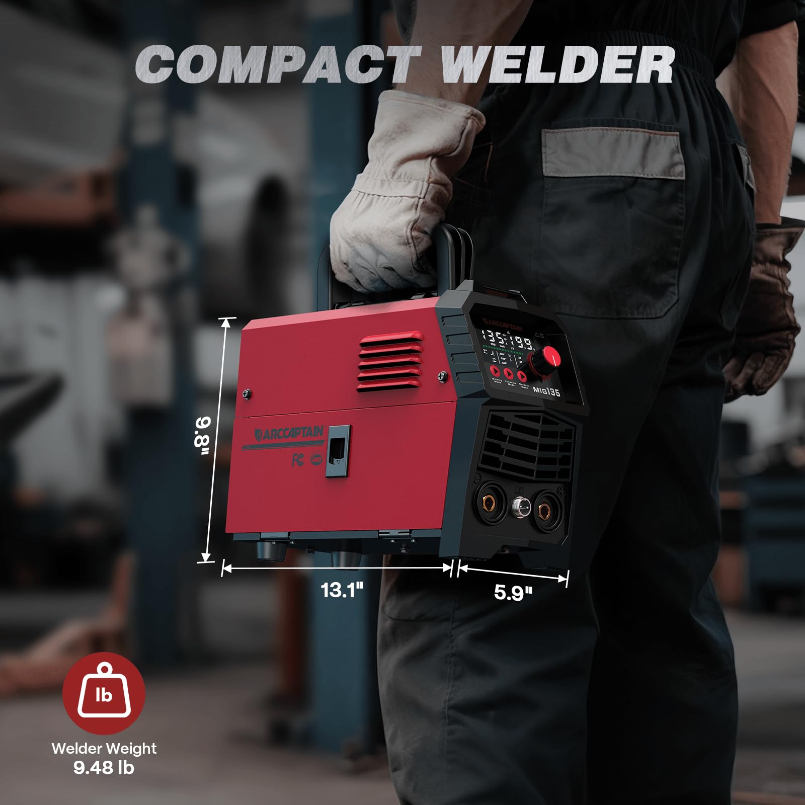 Lightweight and portable ARCCAPTAIN 135A MIG Welder with carry handle for on-the-go projects