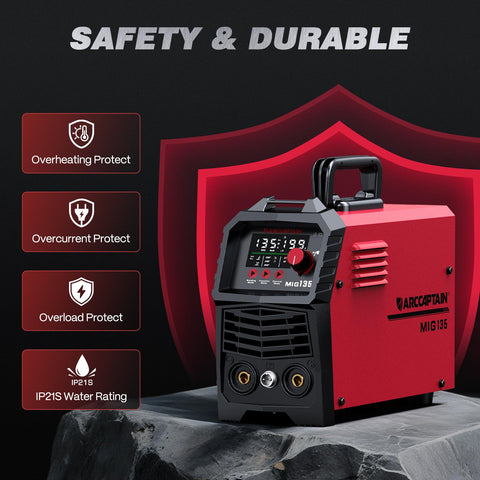 Safe operation with over-current and overheating protections in ARCCAPTAIN 135A MIG Welder