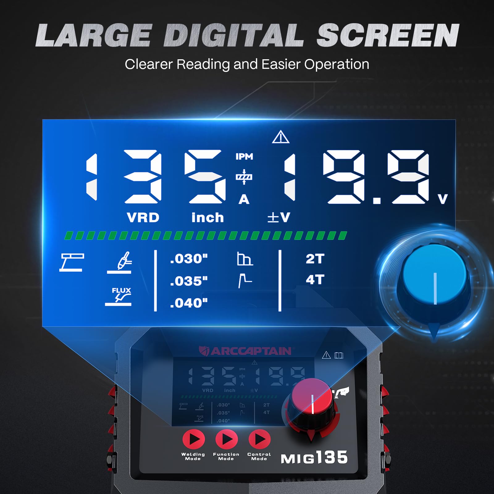 ARCCAPTAIN 135A MIG Welder three-in-one functionality for MIG, TIG lift, and MMA tasks