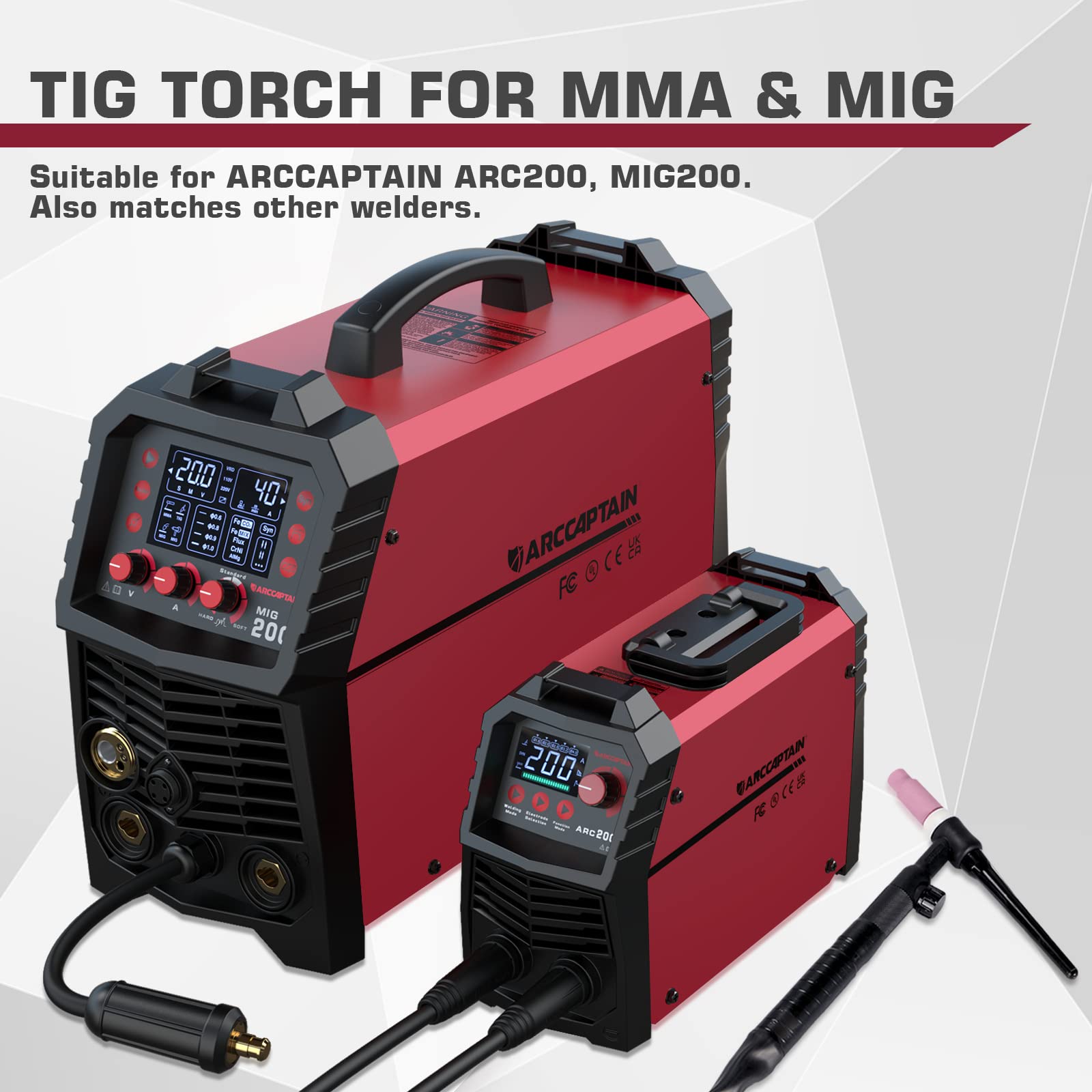 ARCCAPTAIN 13-foot air hose attached to TIG torch for extended reach.