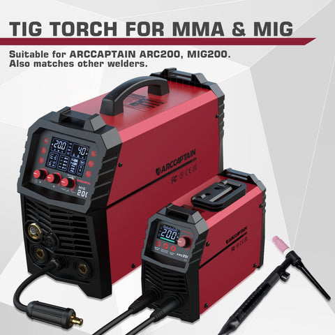 ARCCAPTAIN 13-foot air hose attached to TIG torch for extended reach.