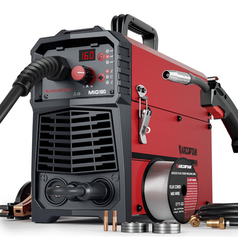 ARCCAPTAIN 160A MIG welder front view for versatile home projects.