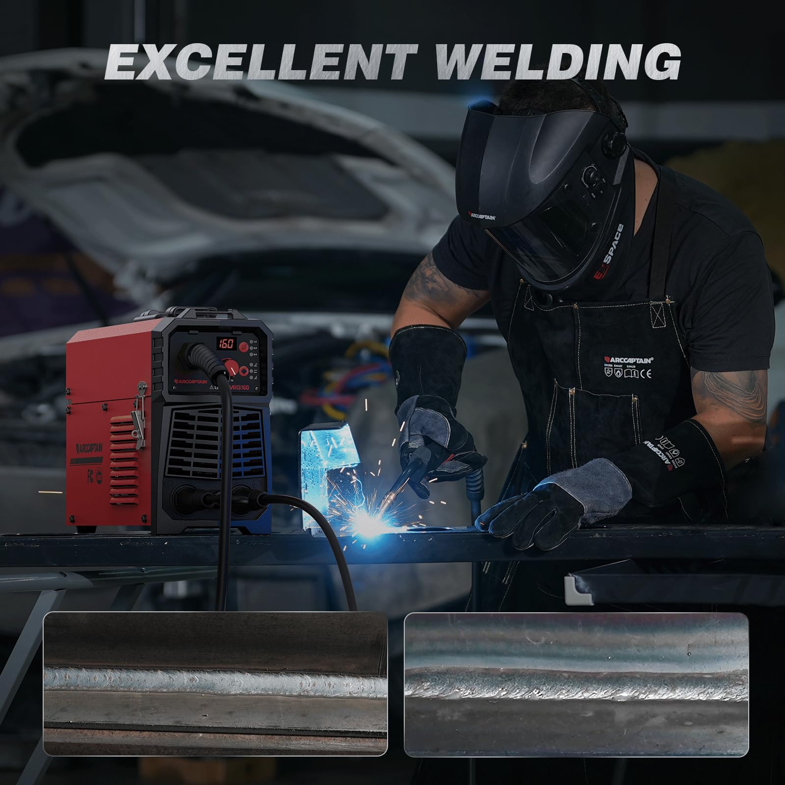 ARCCAPTAIN 160A MIG welder wire feeder area enables stable feeds.