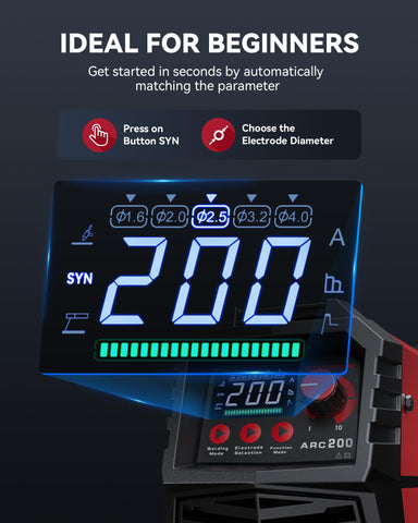 ARCCAPTAIN 200A front panel LED display showing settings clearly without helmet removal