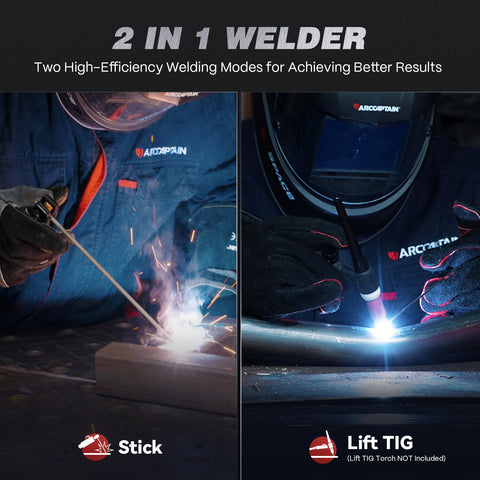 ARCCAPTAIN 220Amp IGBT inverter provides a stable welding arc.