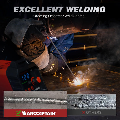 ARCCAPTAIN 220Amp welder includes 10 rods and starter accessories.