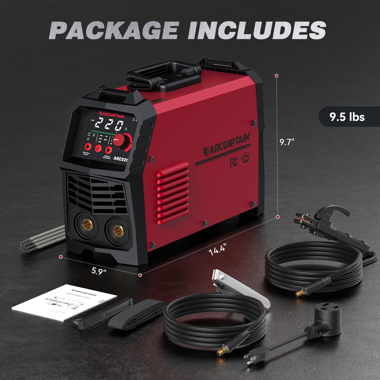 ARCCAPTAIN 220Amp portable kit with carrying handle and strap.