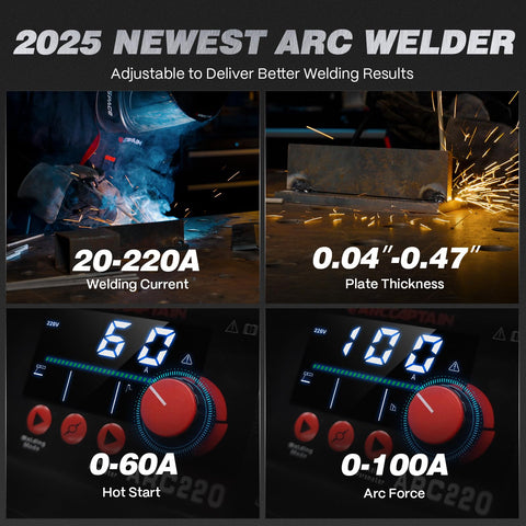ARCCAPTAIN 220Amp two-in-one stick and lift TIG mode enables versatile welding.