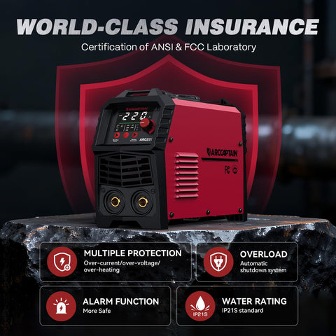 ARCCAPTAIN 220Amp welder weighs 9.5 lbs for easy portability.