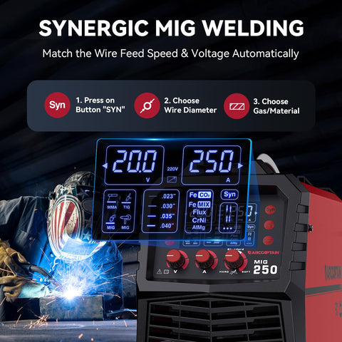ARCCAPTAIN 250A MIG welder cables and attachments for quick setup.