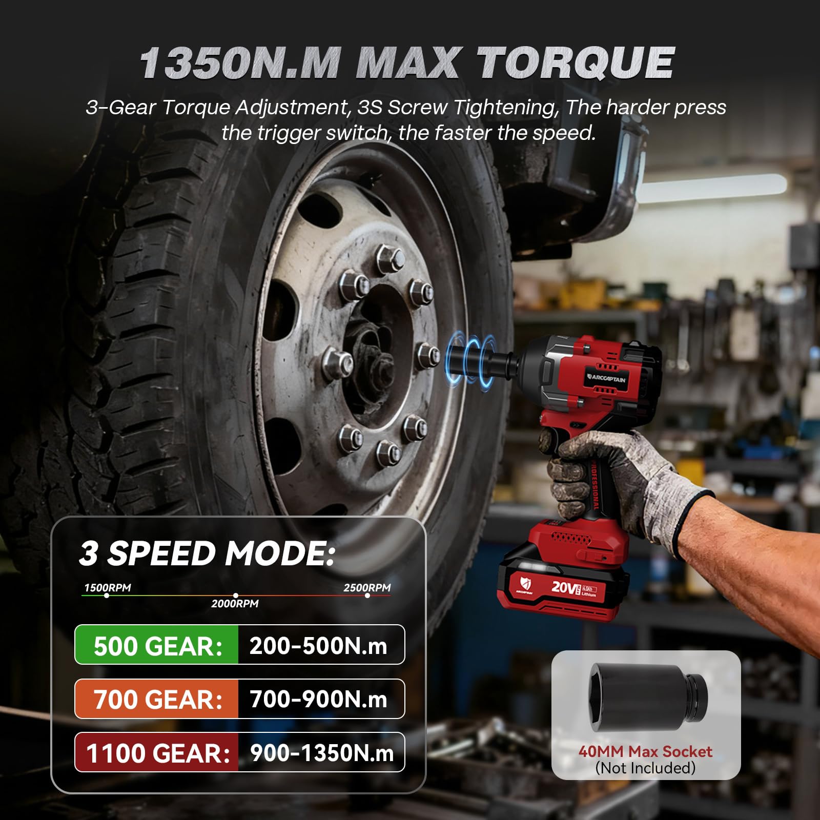 ARCCAPTAIN 4000mAh battery pack for extended high-torque work
