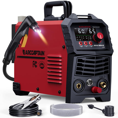 ARCCAPTAIN 60Amp plasma cutter front view showing compact design for versatile metal cutting
