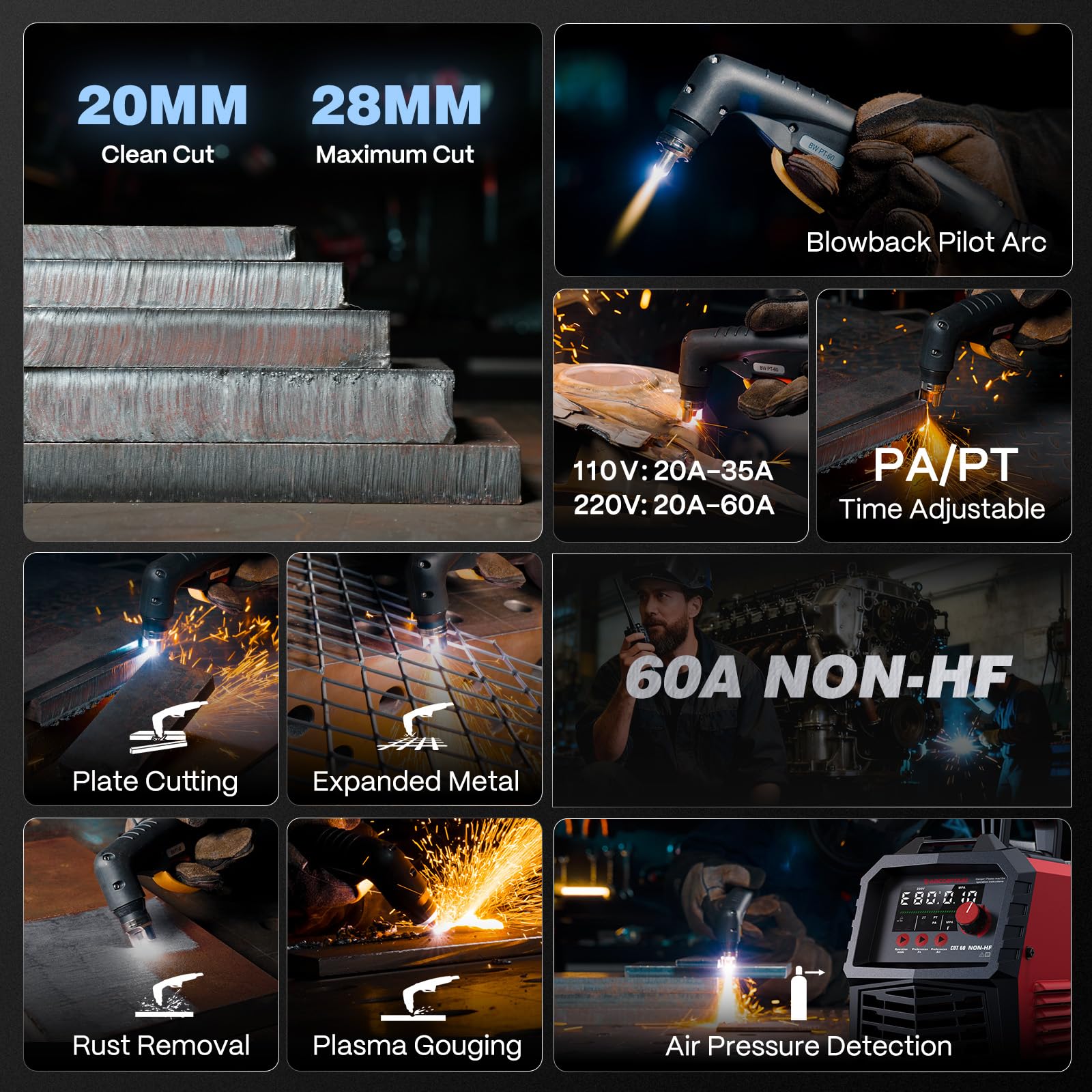 ARCCAPTAIN plasma cutter LED display highlighting precise settings