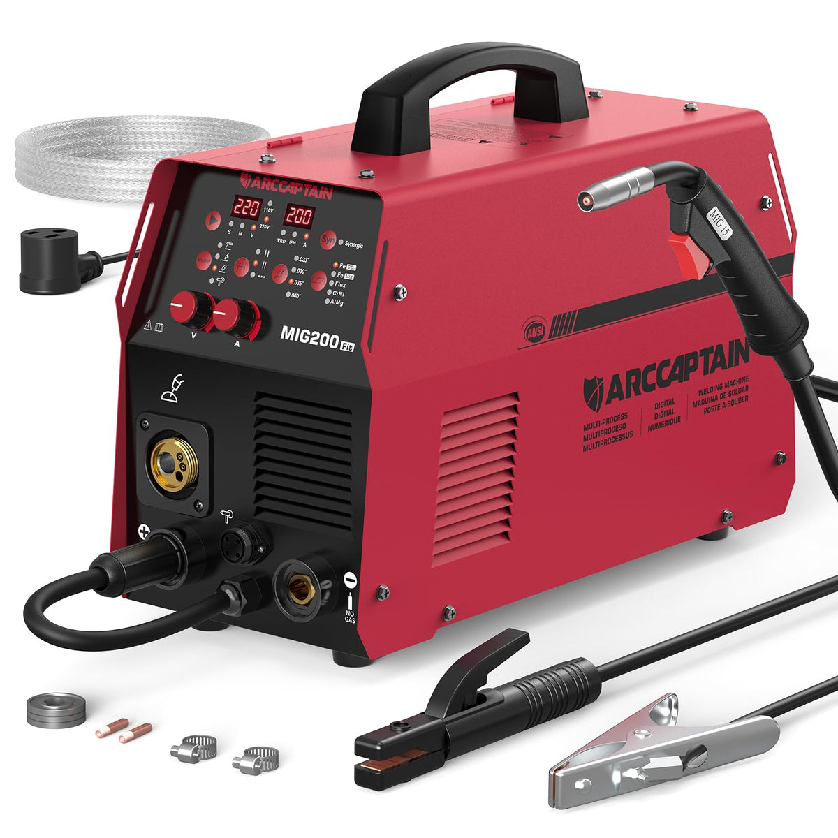 ARCCAPTAIN 6-in-1 aluminum MIG welder front view for versatile DIY projects.