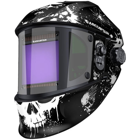 ARCCAPTAIN auto darkening helmet front view showing wide field of vision for precise welding.